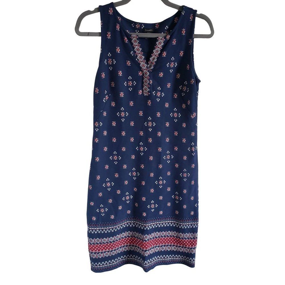 Talbot's Woman's Size XS Cotton Stretch knit Sun dress Red White Blue Sleeveless